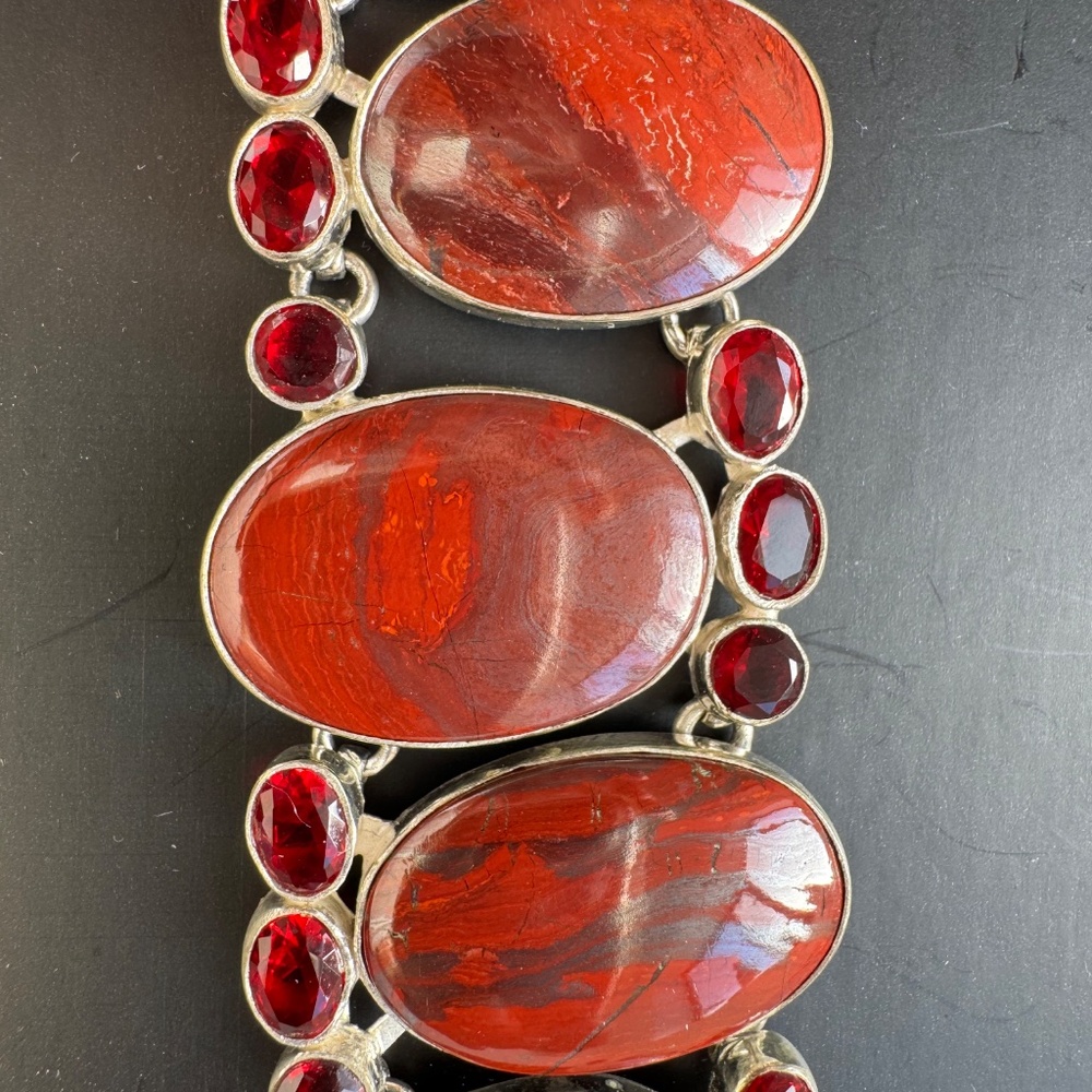 Artisan Red Jasper Statement Bracelet Silver Esta… - image 1